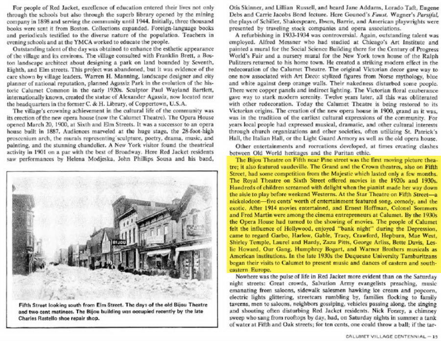 Grand Theater - From Calumet Village Centennial Book